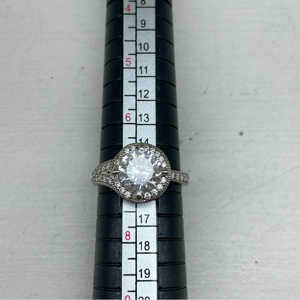 Sterling Silver 925 PAJ Spiral Stair Halo Ring With Large CZ Set Size 7